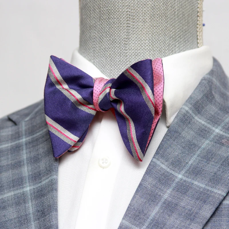 Affordable men's tie with bold colors-Reversible Big Butterfly Pink Purple Silk Bow Tie