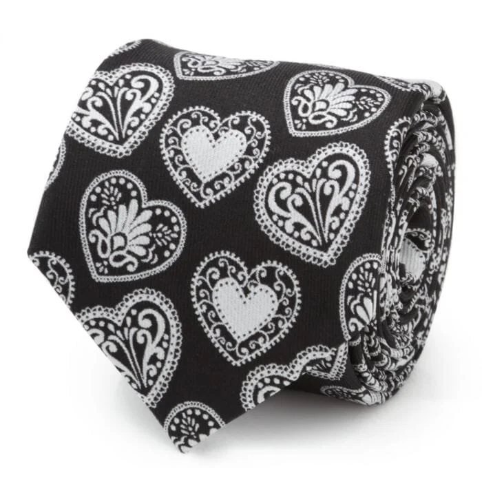 Men's tie for formal and elegant affairs-Black and White Paisley Heart Men's Tie