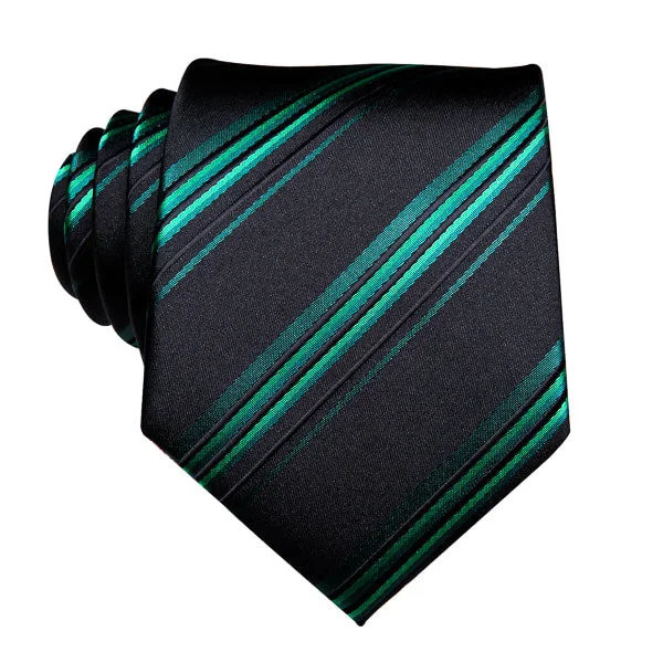 Men's tie with luxurious fabric for special occasions-Classy Men Green Black Striped Silk Tie