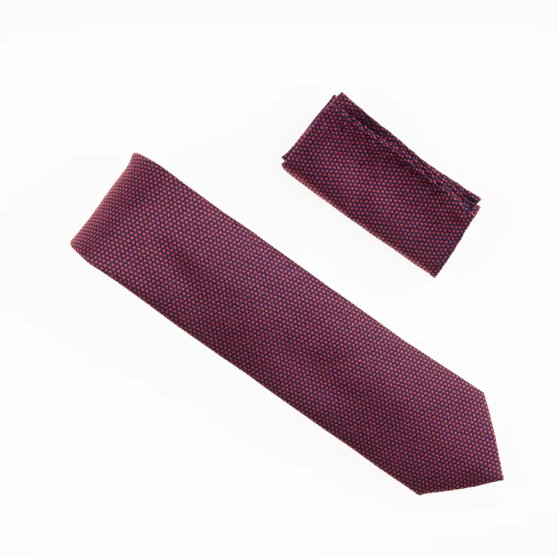 Men's tie with bold colors for corporate celebrations-Black With a Burgundy Dot Designed Extra Long Necktie with Matching Pocket Square