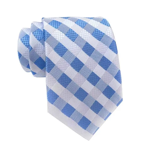 Men's silk tie with smooth texture for casual wear-Classy Men Blue White Cross-Striped Silk Tie