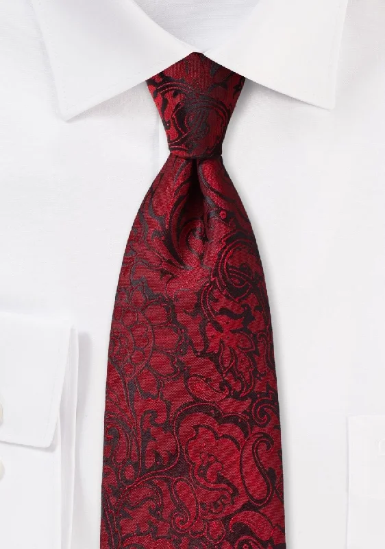 Designer men's tie with contemporary print-Bordeaux Floral Paisley Necktie