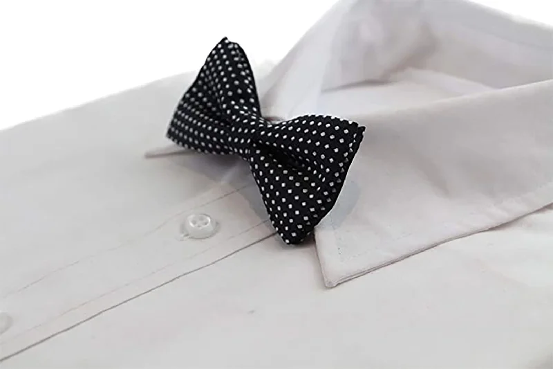 Best men's tie for sophisticated casual wear-Boys Black Bow Tie With White Polka Dots