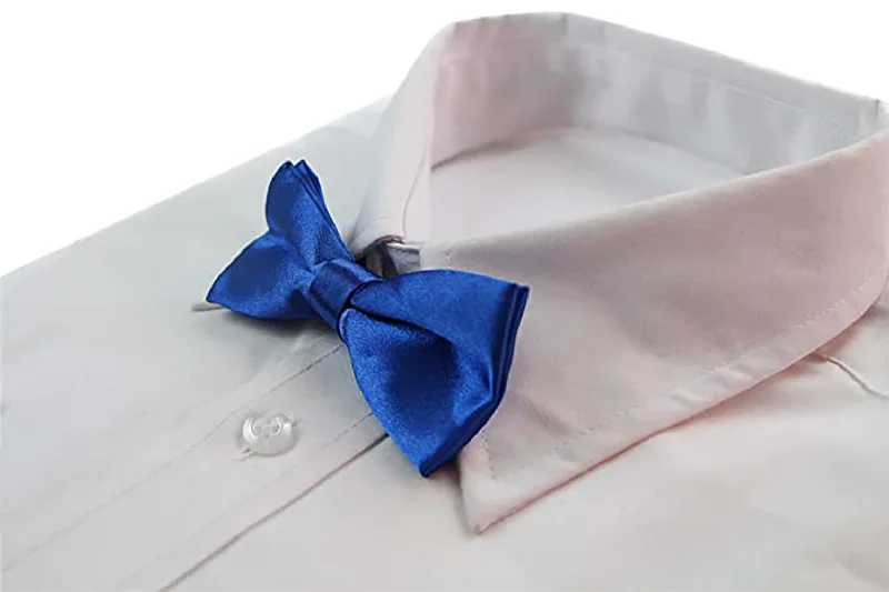 Men's tie for family holiday events-Boys Blue Plain Bow Tie