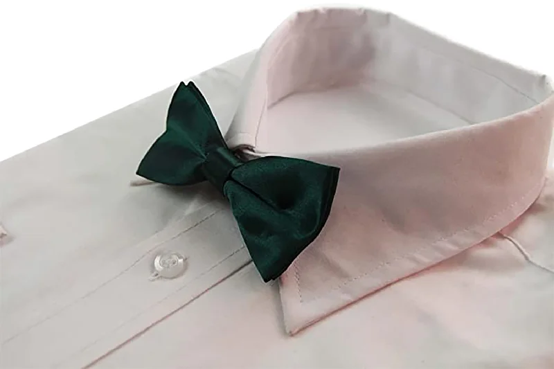 Men's tie with modern polka dot print-Boys Bottle Green Plain Bow Tie