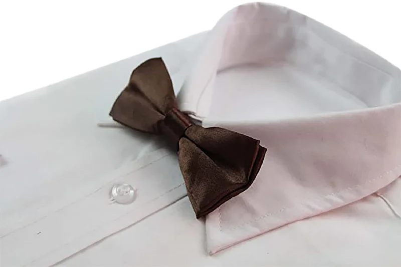 Classic silk tie for men's formal events-Boys Brown Plain Bow Tie