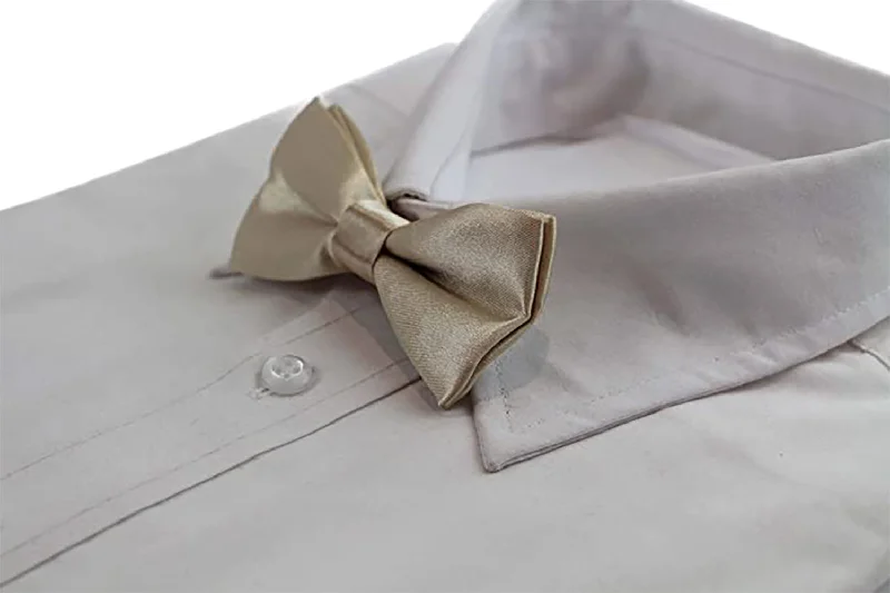 Men's tie for holiday office parties-Boys Champagne Plain Bow Tie