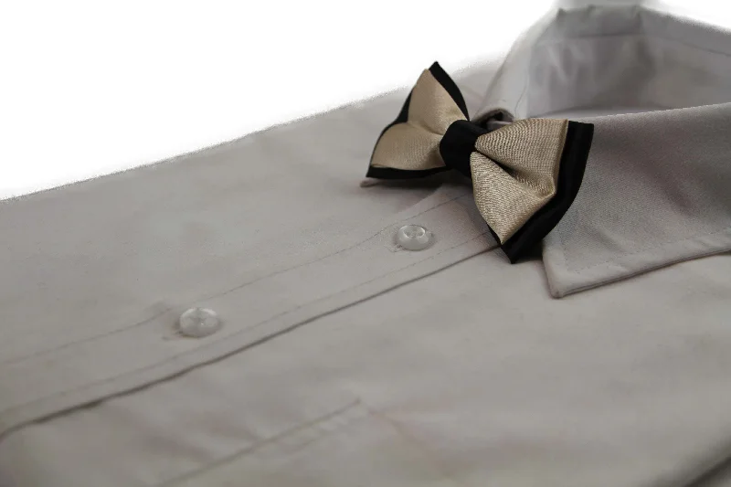 Trendy men's tie with fine stripes-Boys Champagne Two Tone Layer Bow Tie