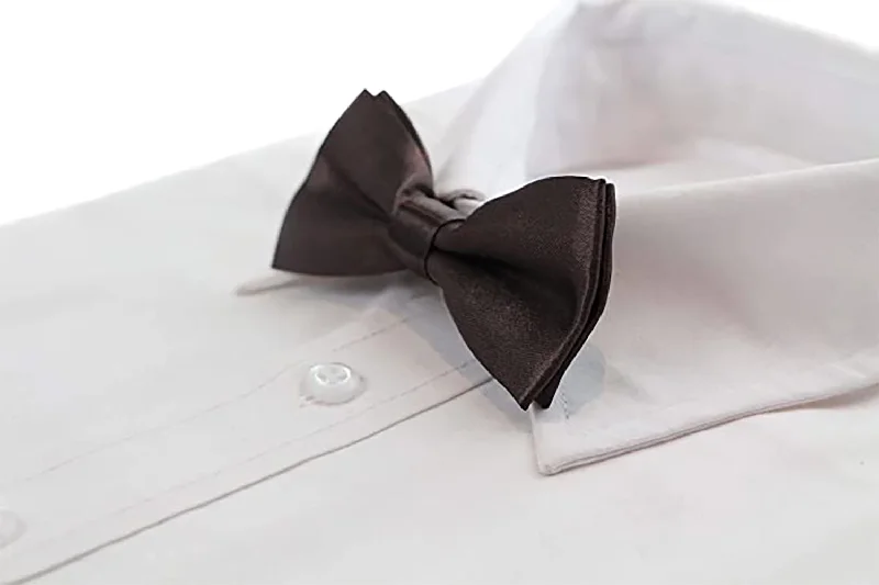 Best men's tie for evening gatherings-Boys Dark Brown Plain Bow Tie