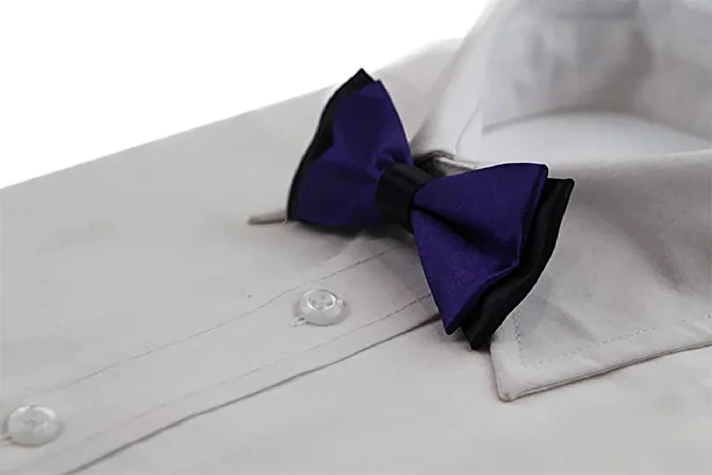 Modern men's tie with geometric patterns-Boys Dark Purple Two Tone Layer Bow Tie