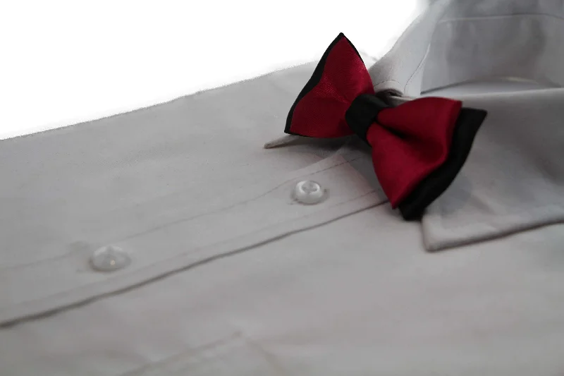 Classic men's tie with fine pinstripes-Boys Dark Red Two Tone Layer Bow Tie