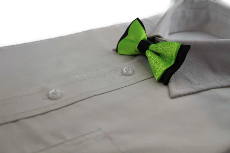 Men's tie for a sophisticated brunch event-Boys Fluro Green Two Tone Layer Bow Tie