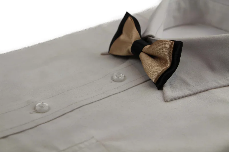 Men's tie with modern textures for work-Boys Gold Two Tone Layer Bow Tie