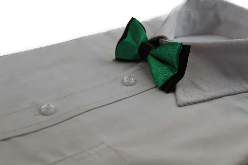 Luxury men's tie with a solid finish-Boys Green Two Tone Layer Bow Tie