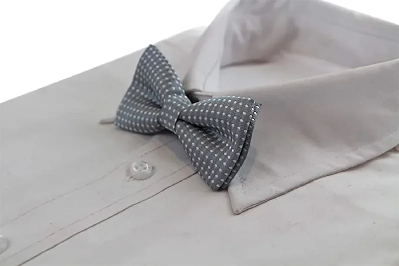 Classic men's tie with a minimalistic design-Boys Grey Bow Tie With White Polka Dots