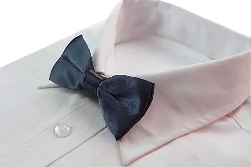 Men's tie for business meetings with modern designs-Boys Gunmetal Plain Bow Tie