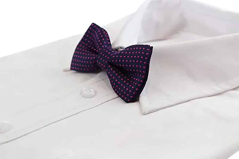 Stylish men's tie with dark shades-Boys Navy And Hot Pink Polka Dot Pattern Bow Tie