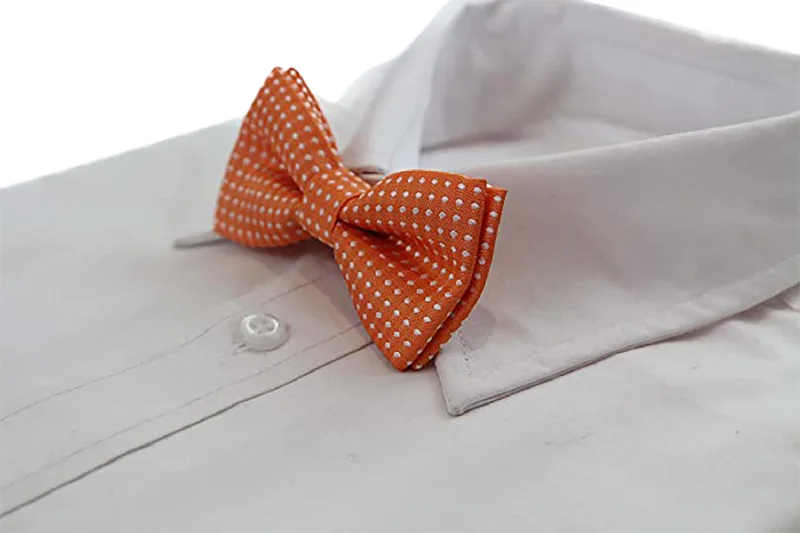 Men's tie for formal and elegant affairs-Boys Orange Bow Tie With White Polka Dots