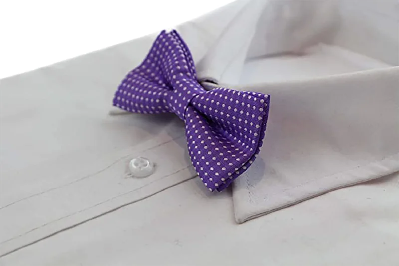 Men's tie for corporate formal functions-Boys Purple Bow Tie With White Polka Dots