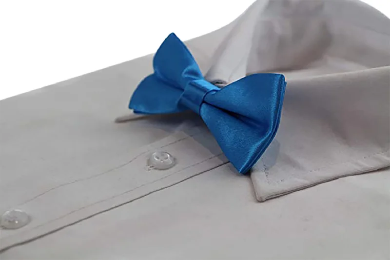 Designer men's tie for premium corporate meetings-Boys Santorini Blue Plain Bow Tie