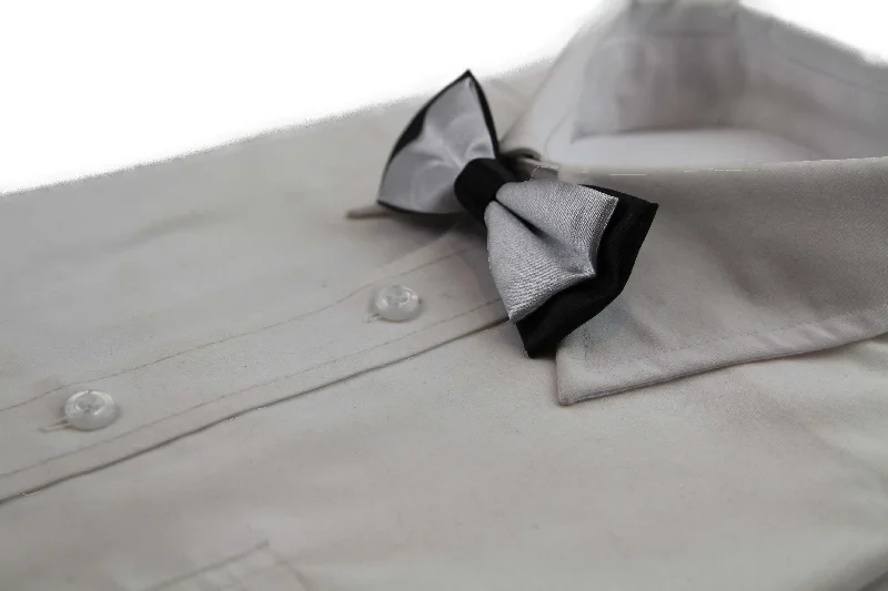 Men's tie for a formal holiday gathering-Boys Silver Two Tone Layer Bow Tie