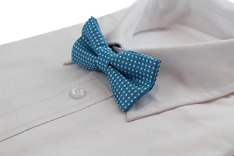 Elegant men's tie for a high-end look-Boys Turquoise Bow Tie With White Polka Dots