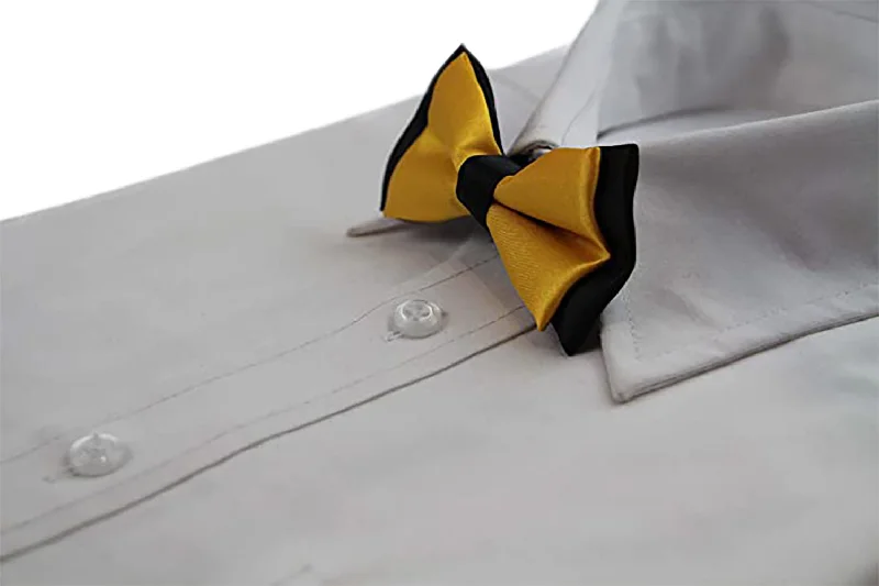 Men's tie with smooth satin finish-Boys Warm Yellow Two Tone Layer Bow Tie