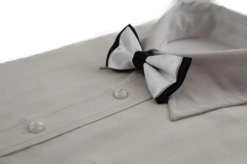 Men's tie with stripes and dots design-Boys White Two Tone Layer Bow Tie