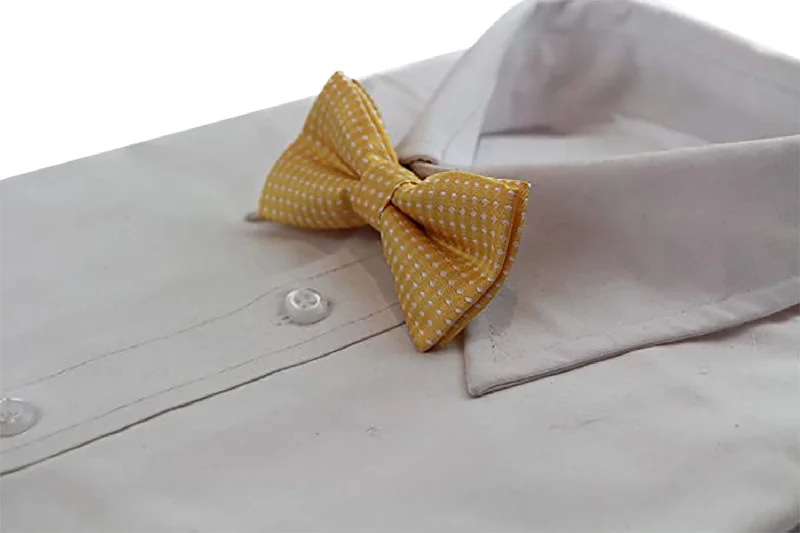 Men's tie with luxurious fabric for special occasions-Boys Yellow Bow Tie With White Polka Dots