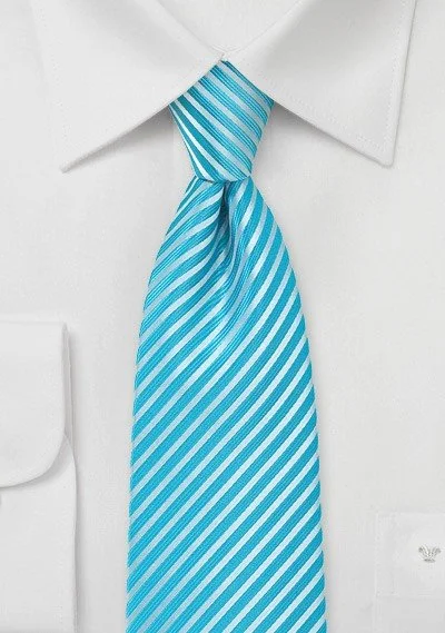 Modern men's tie with geometric patterns-Bright Pool Narrow Striped Necktie