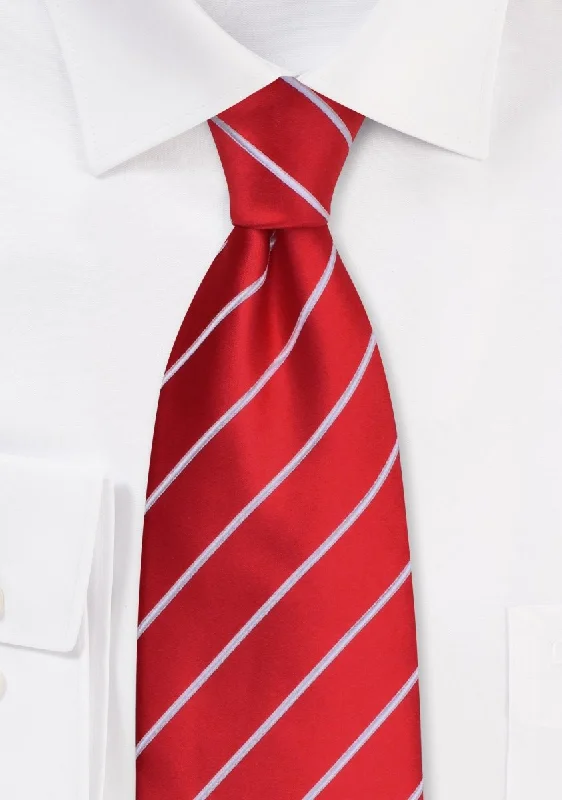 Men's tie with sleek satin texture-Bright Red and White Narrow Striped Necktie