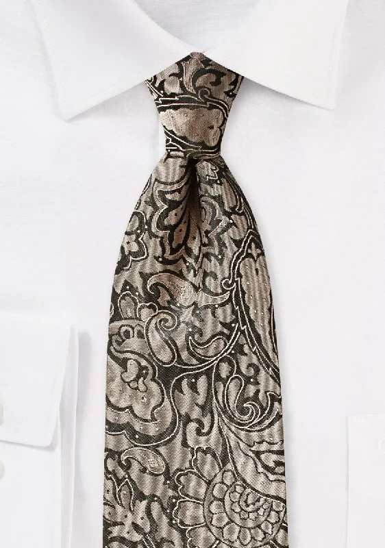 Men's tie for a winter corporate look-Bronze Floral Paisley Necktie