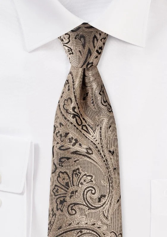 Modern men's tie with geometric patterns-Bronze Gold Proper Paisley Necktie