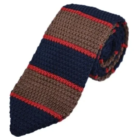 Best silk tie for summer business functions-Classy Men Brown Blue Red Knitted Tie