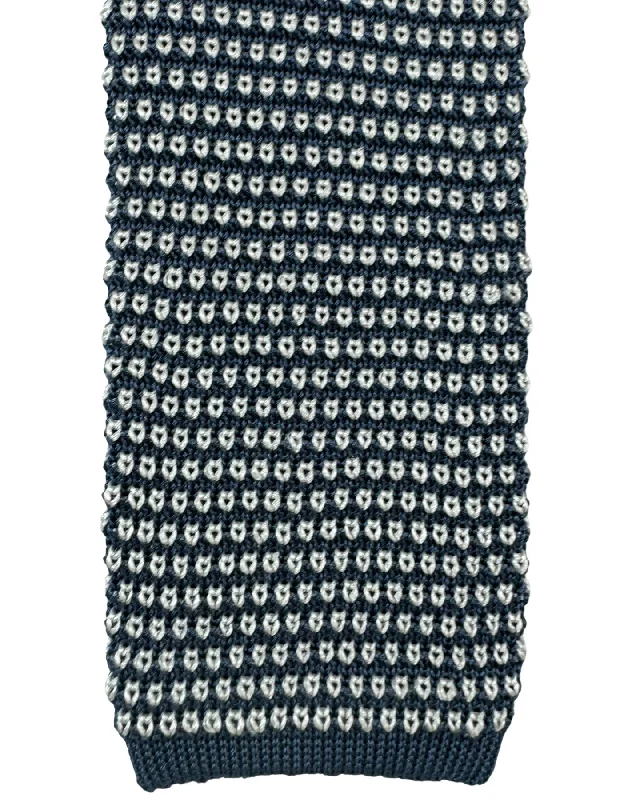 Men's tie with a polished finish for formal events-Brunello Cucinelli Square End Knitted Tie Dark Blue Micro Pattern