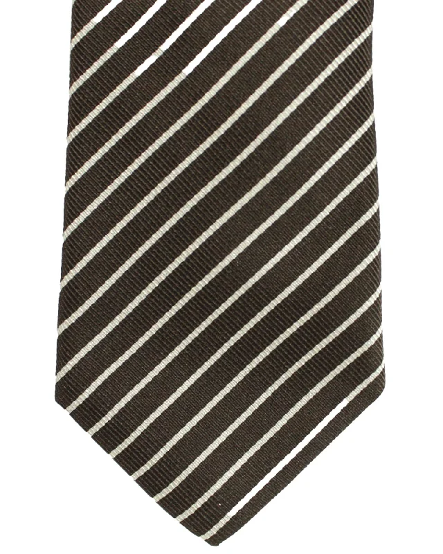 Best men's tie with a pop of color for casual wear-Brunello Cucinelli Silk Tie Brown Stripes Design