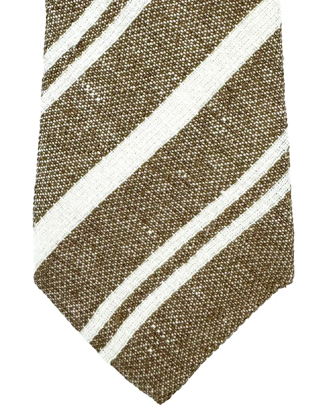 Men's tie with rich red tones for upscale affairs-Brunello Cucinelli Tie Brown White Stripes Design Linen Silk FINAL SALE