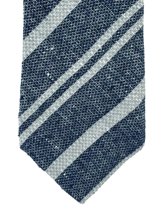 Stylish men's tie for business and social events-Brunello Cucinelli Tie Dark Blue Gray Stripes Design