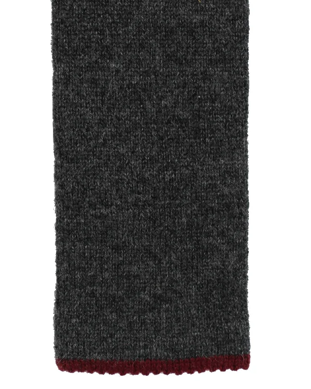 Men's tie with vibrant floral designs for weddings-Brunello Cucinelli Square End Cashmere Tie Charcoal Gray With Maroon Edge