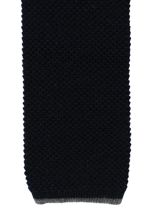 Stylish men's tie with striped patterns for office wear-Brunello Cucinelli Square End Knitted Tie Dark Blue - Wool SALE