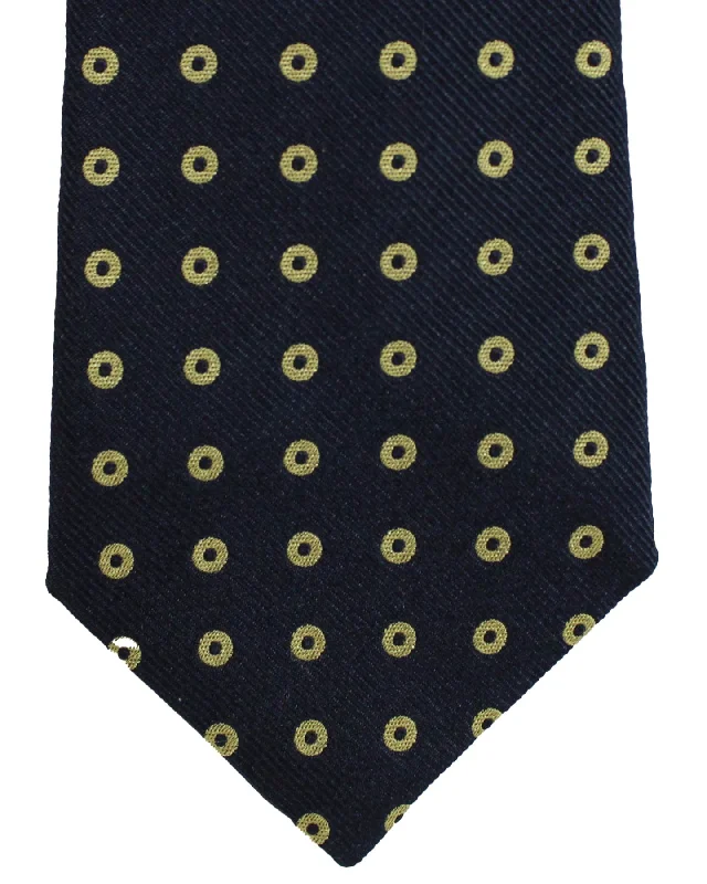 Best men's silk tie for job interviews-Brunello Cucinelli Tie Dark Blue Chartreuse Circles