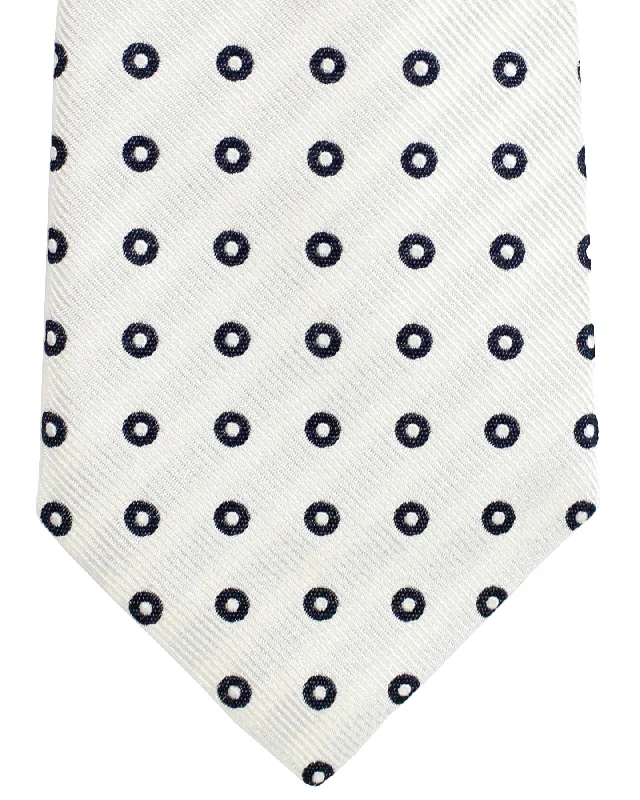 Men's tie for professional business attire-Brunello Cucinelli Tie White Navy Circles SALE