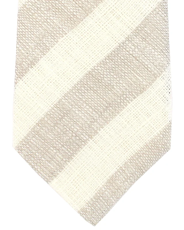 Best men's tie for a corporate look-Brunello Cucinelli Tie White Taupe Gray Stripes - Linen FINAL SALE