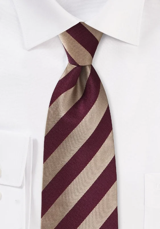 Men's silk tie with modern chevron print-Burgundy and Gold Repp&Regimental Striped Necktie