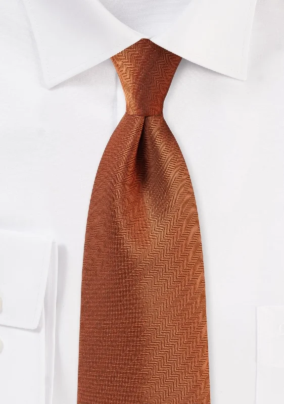 Men's tie with subtle dots and lines design-Burnt Orange Herringbone Necktie