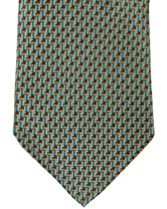 Men's tie with contrasting patterns for office wear-Canali Tie Brown Taupe Aqua Micro Pattern