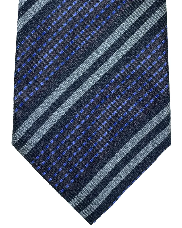 Men's tie with subtle floral pattern for business-Canali Silk Tie Dark Blue Gray Purple Stripes - 2024 Collection