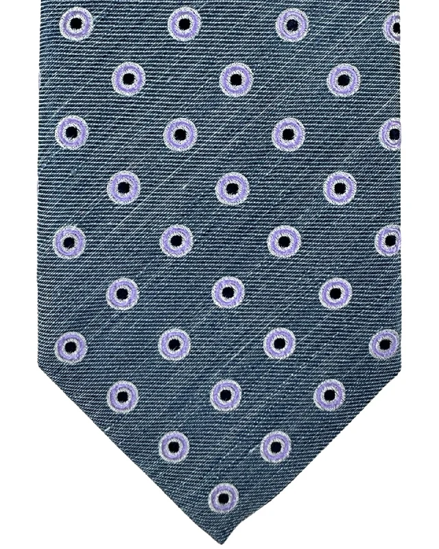 Men's tie with rich textures for holiday wear-Canali Tie Dark Blue Lilac Circles Pattern - Silk Linen SALE