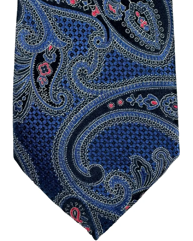 Modern men's tie with geometric patterns-Canali Silk Tie Dark Blue Oversized Paisley Pattern