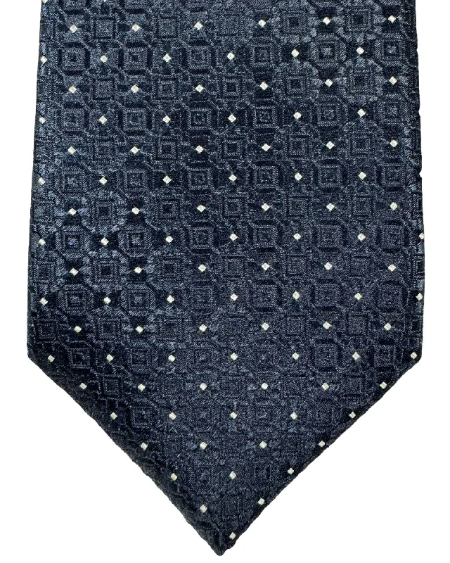 Men's tie for summer business attire-Canali Silk Tie Dark Blue Silver Micro Pattern